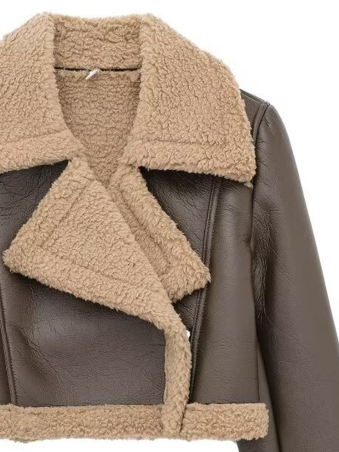 Collared Neck Long Sleeve Plush Cropped Women Jacket - STREETMODE ™