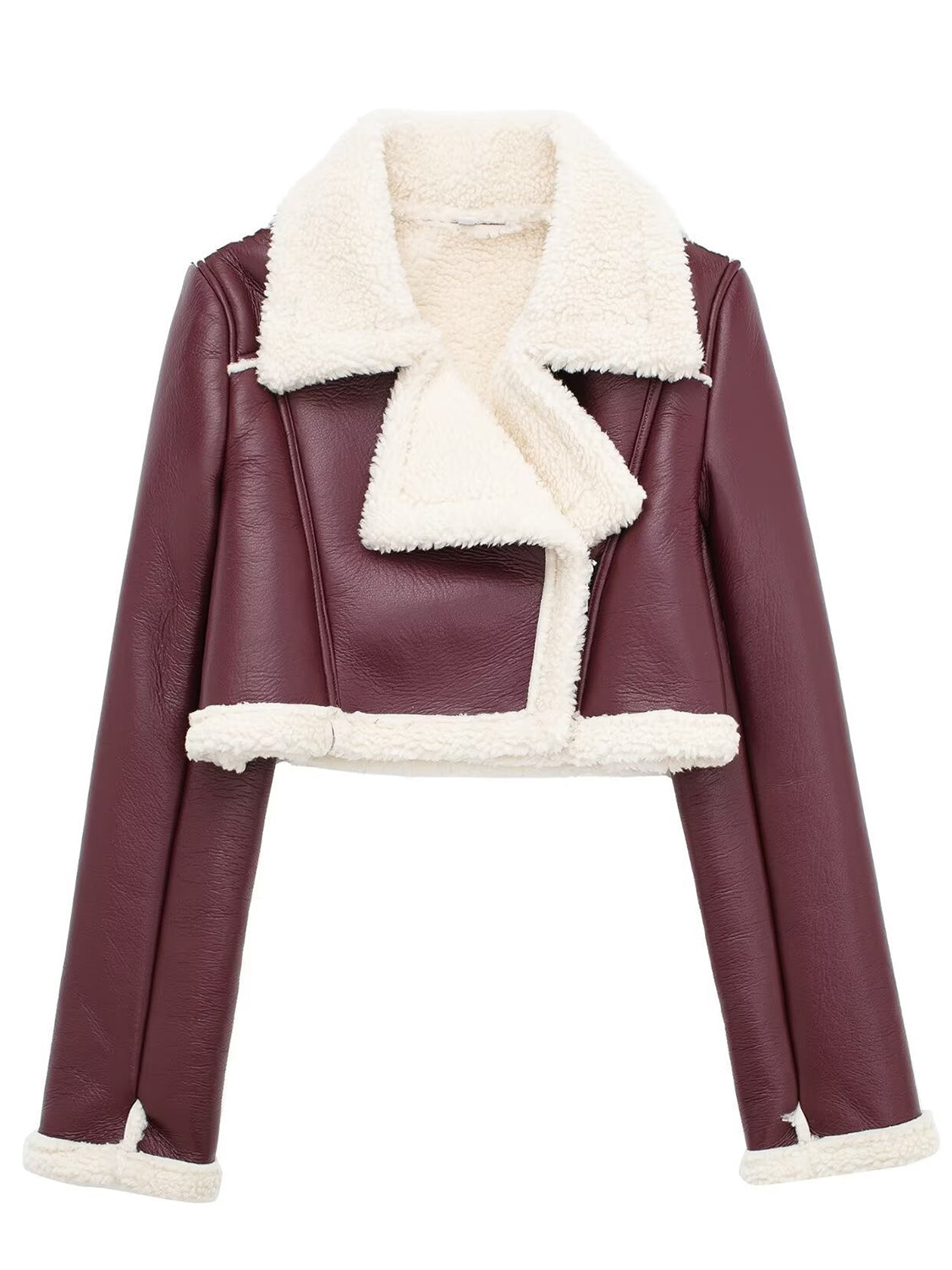 Collared Neck Long Sleeve Plush Cropped Women Jacket - STREETMODE ™
