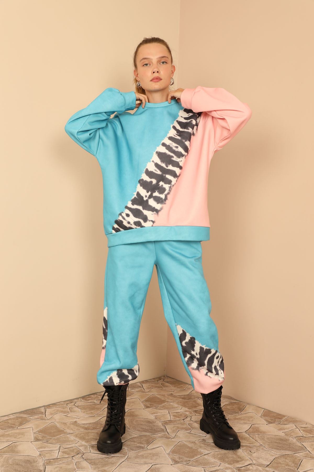 Long Sleeve Oversize/Casual Zebra Pattern Women's Suit-Blue - STREETMODE ™