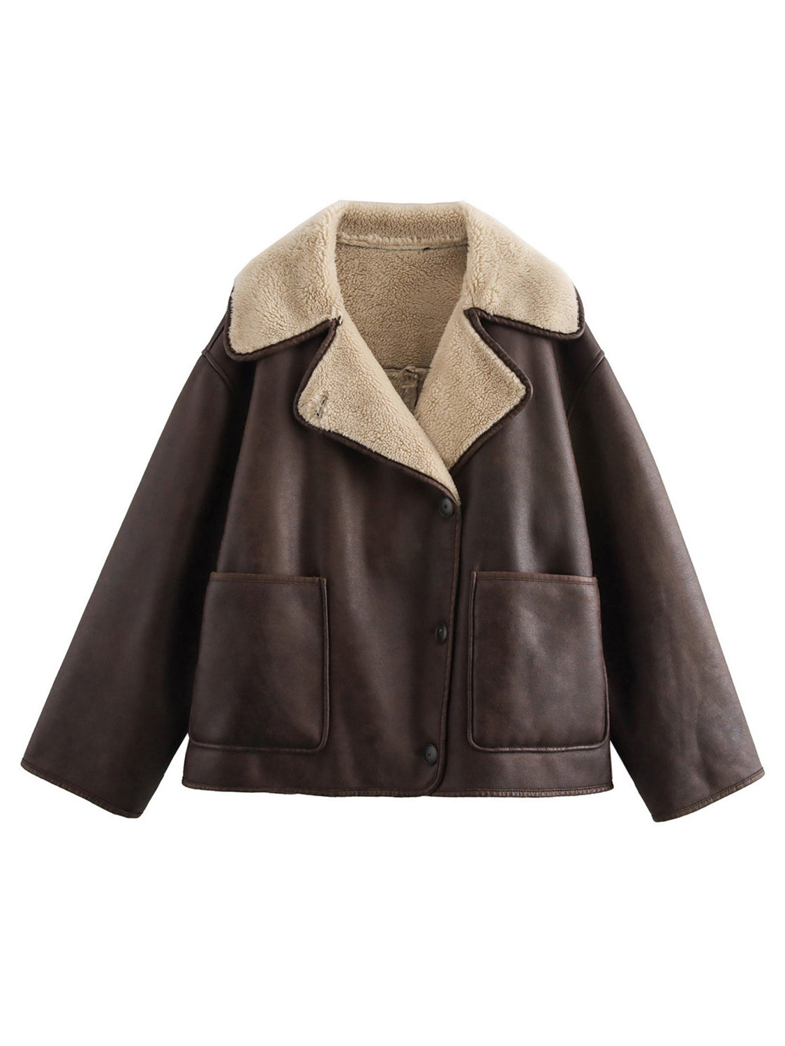 Collared Neck Long Sleeve Plush Women Jacket - STREETMODE ™