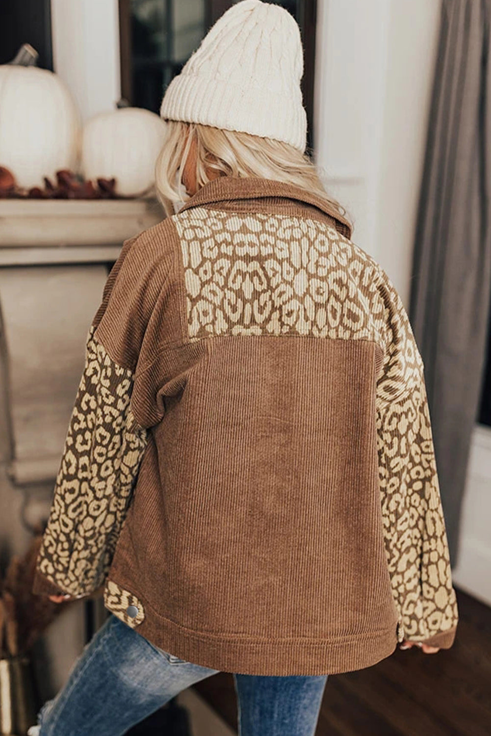 Leopard Button Up Drop Shoulder Women Jacket - STREETMODE ™