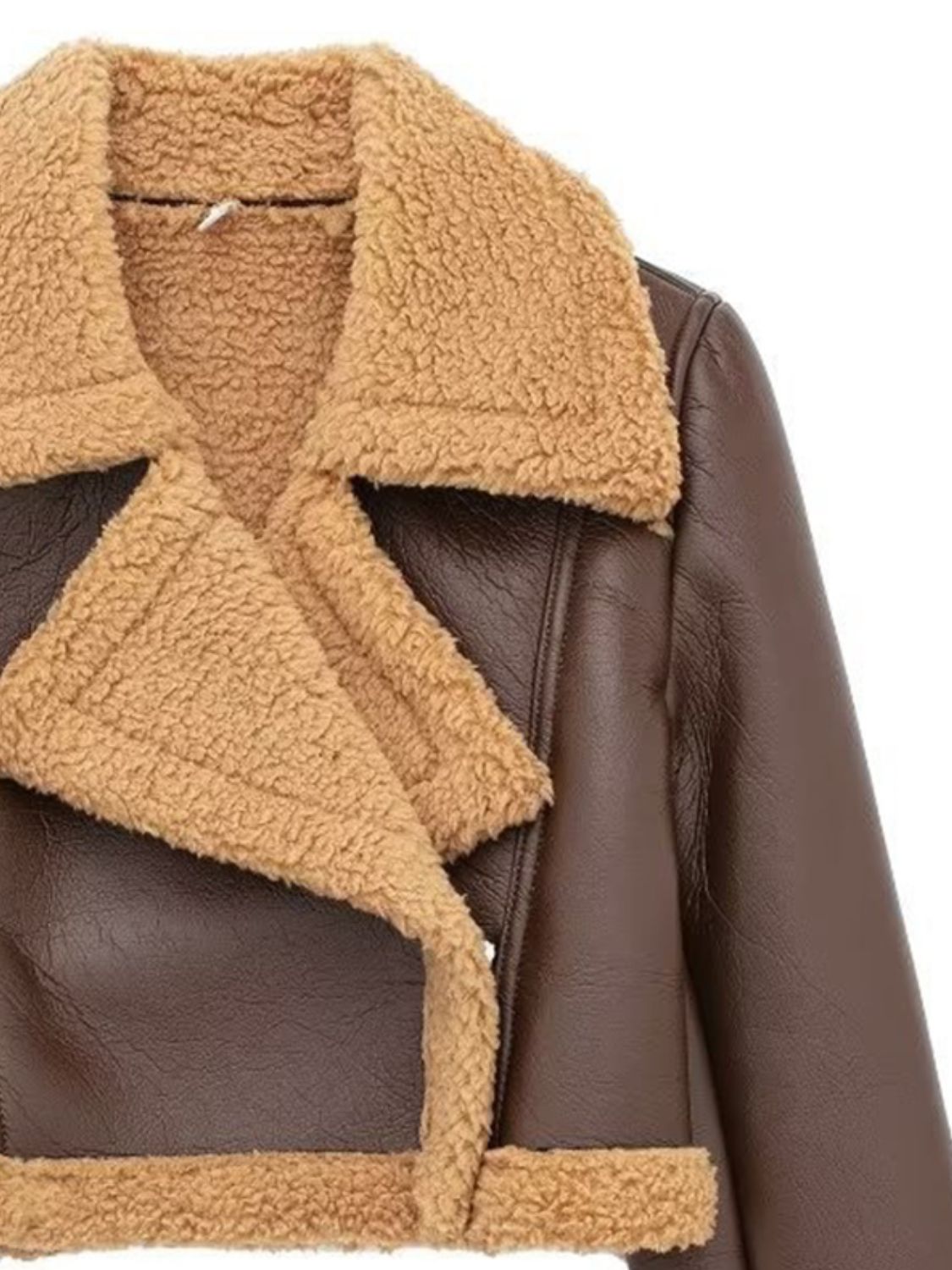 Collared Neck Long Sleeve Plush Cropped Women Jacket - STREETMODE ™