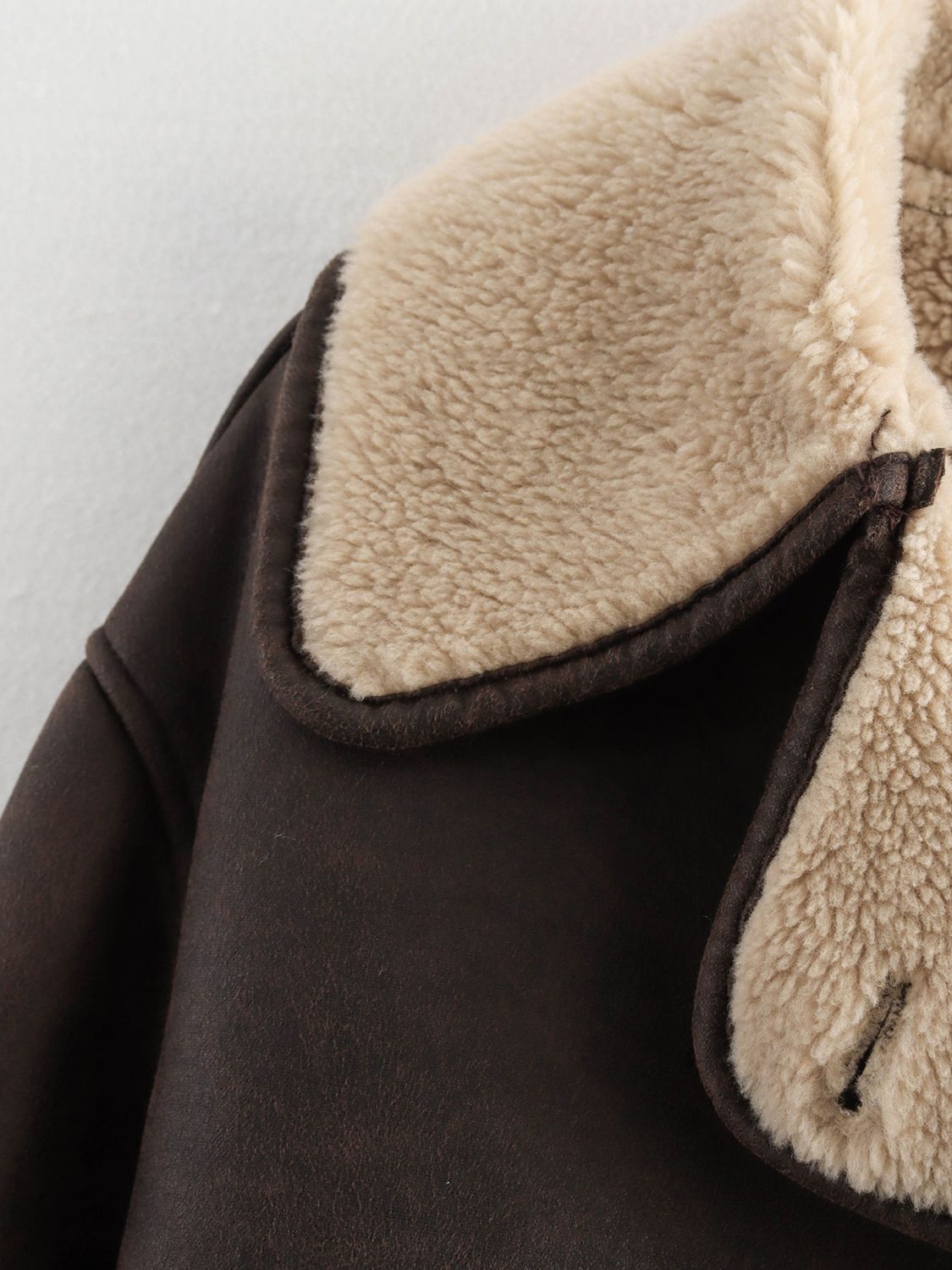 Collared Neck Long Sleeve Plush Women Jacket - STREETMODE ™