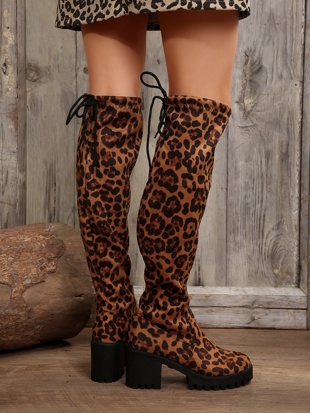 Leopard Round Toe Block Heel Women Boots - STREETMODE ™