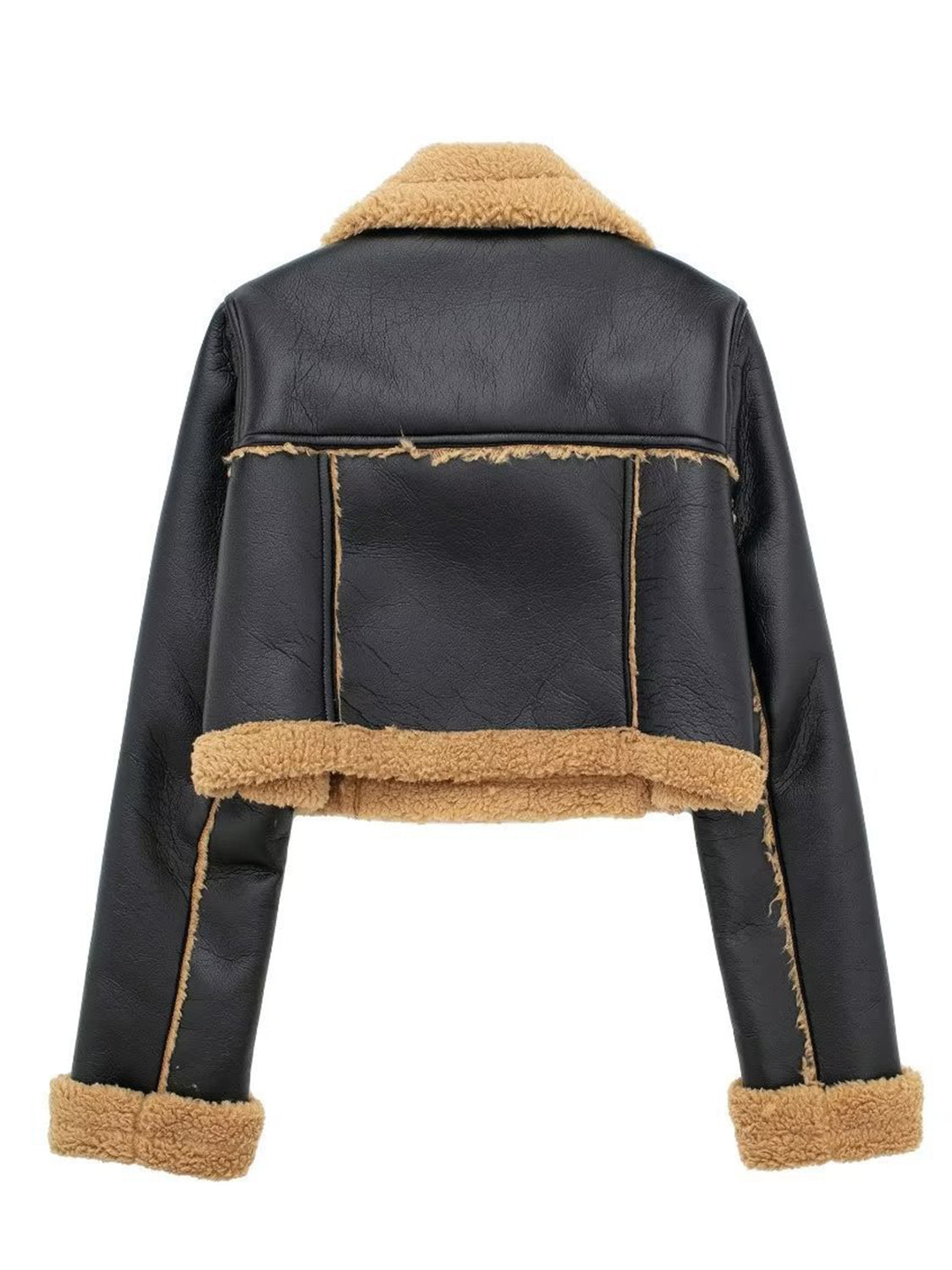 Collared Neck Long Sleeve Plush Cropped Women Jacket - STREETMODE ™