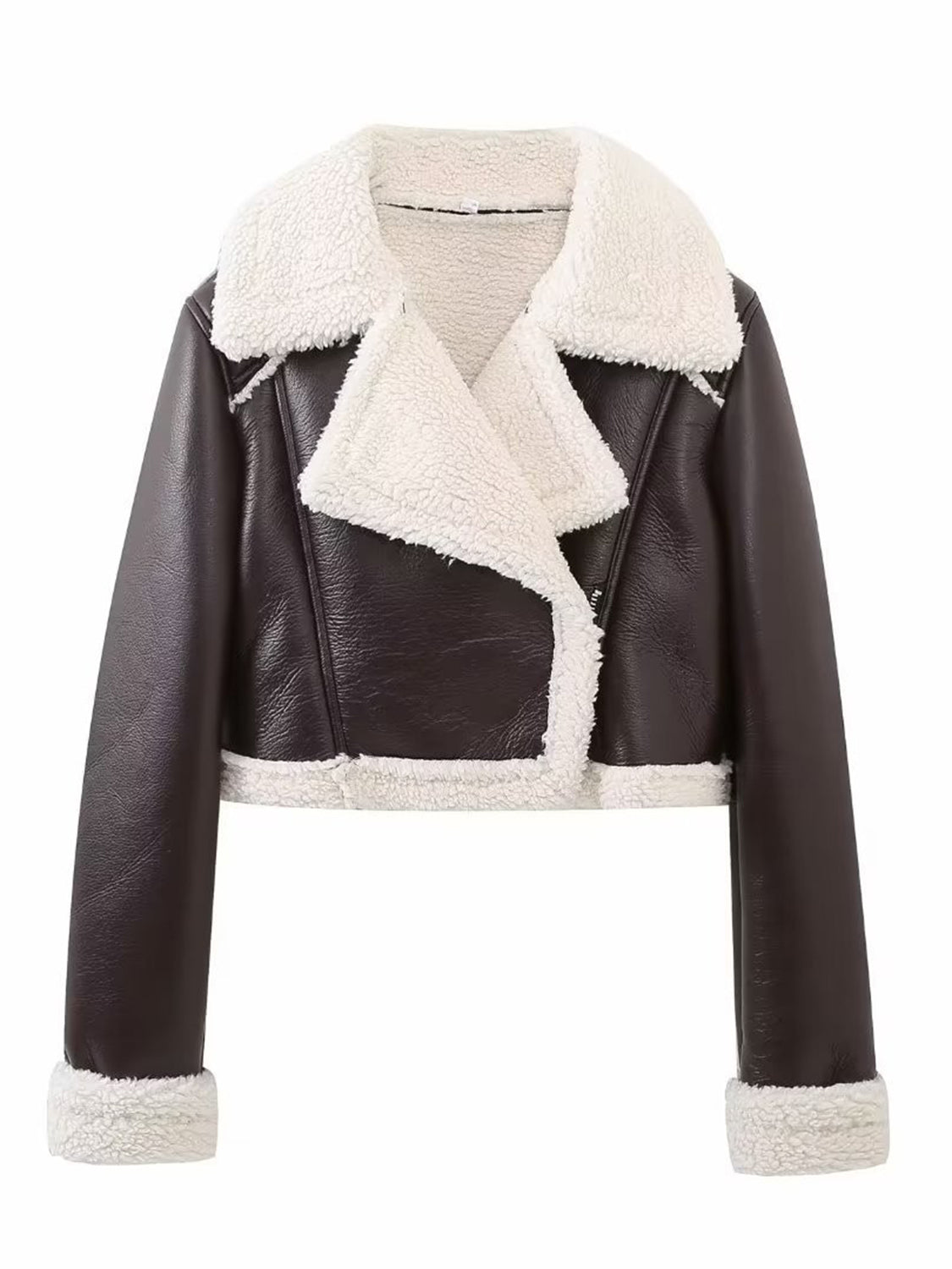 Collared Neck Long Sleeve Plush Cropped Women Jacket - STREETMODE ™