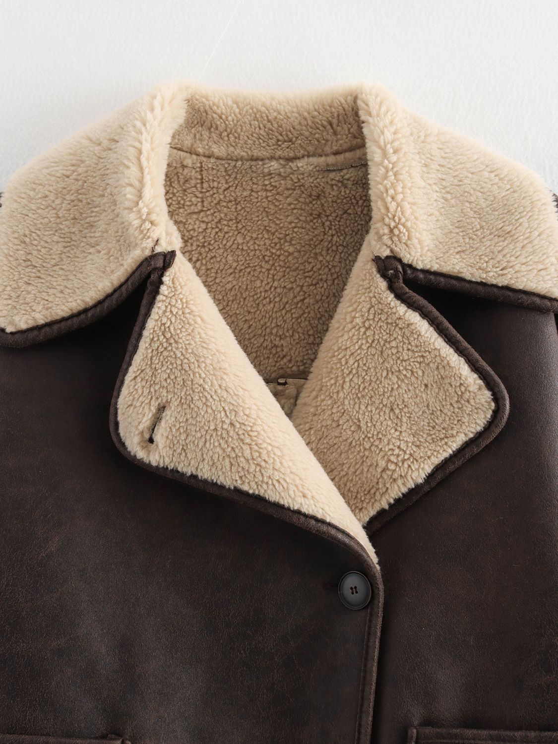 Collared Neck Long Sleeve Plush Women Jacket - STREETMODE ™