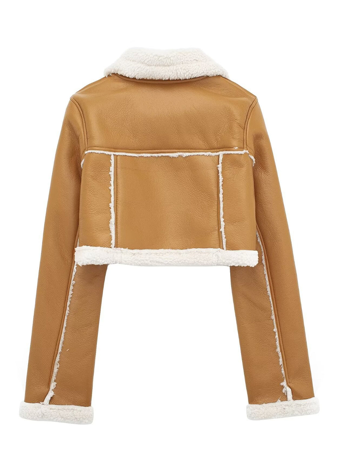 Collared Neck Long Sleeve Plush Cropped Women Jacket - STREETMODE ™