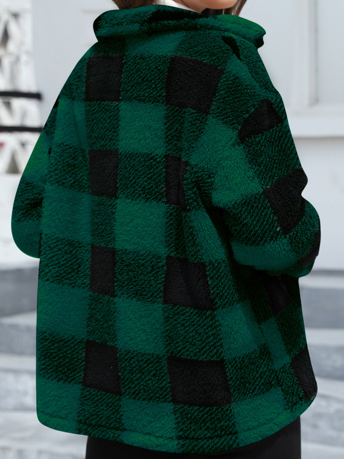Button Up Drop Shoulder Fuzzy Women Jacket - STREETMODE ™