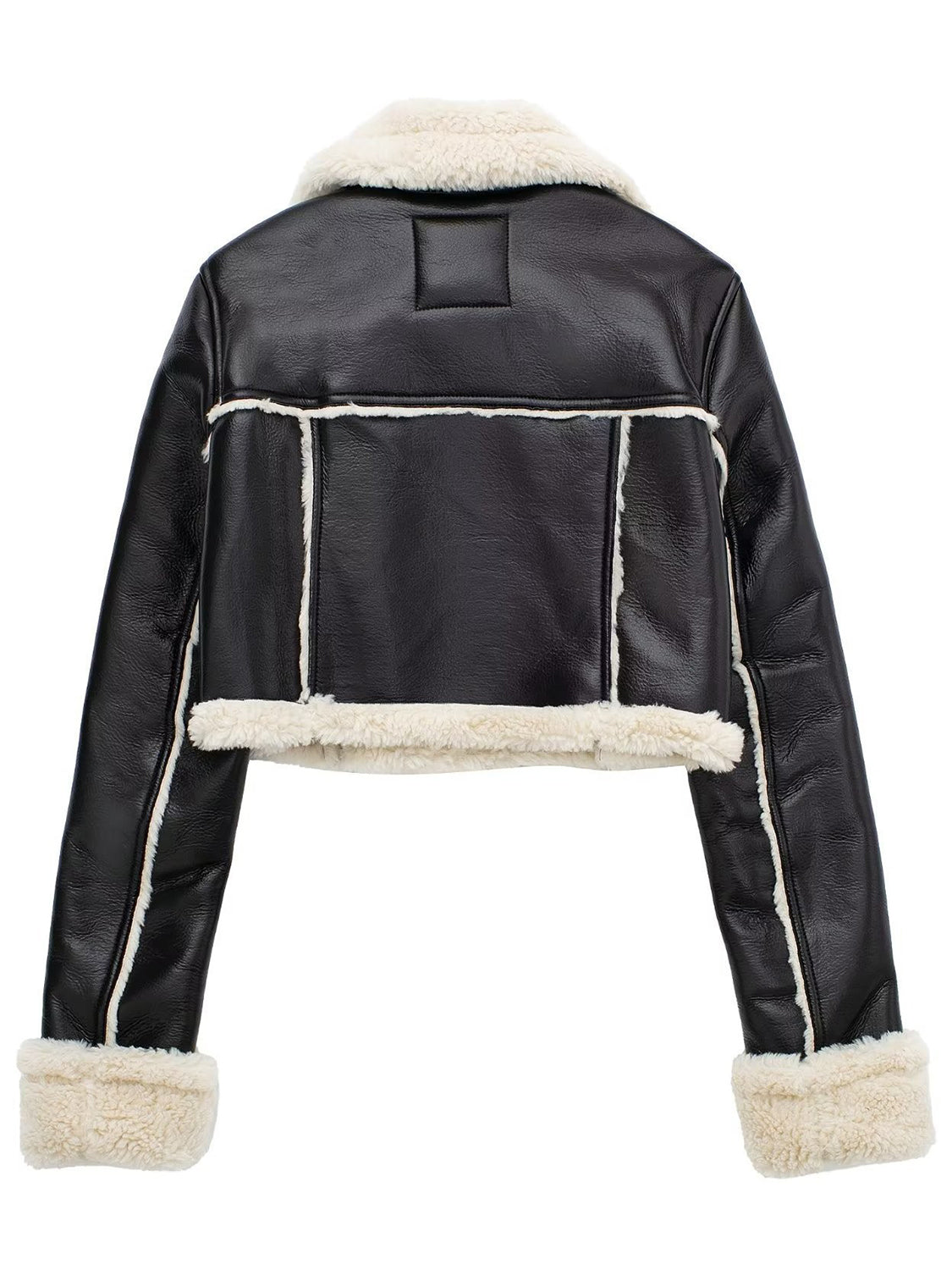 Collared Neck Long Sleeve Plush Cropped Women Jacket - STREETMODE ™