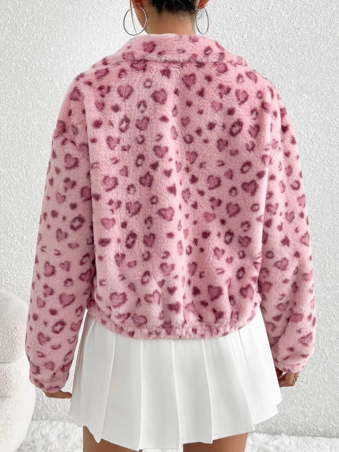 Leopard Zip Up Long Sleeve Furry Women Jacket - STREETMODE ™