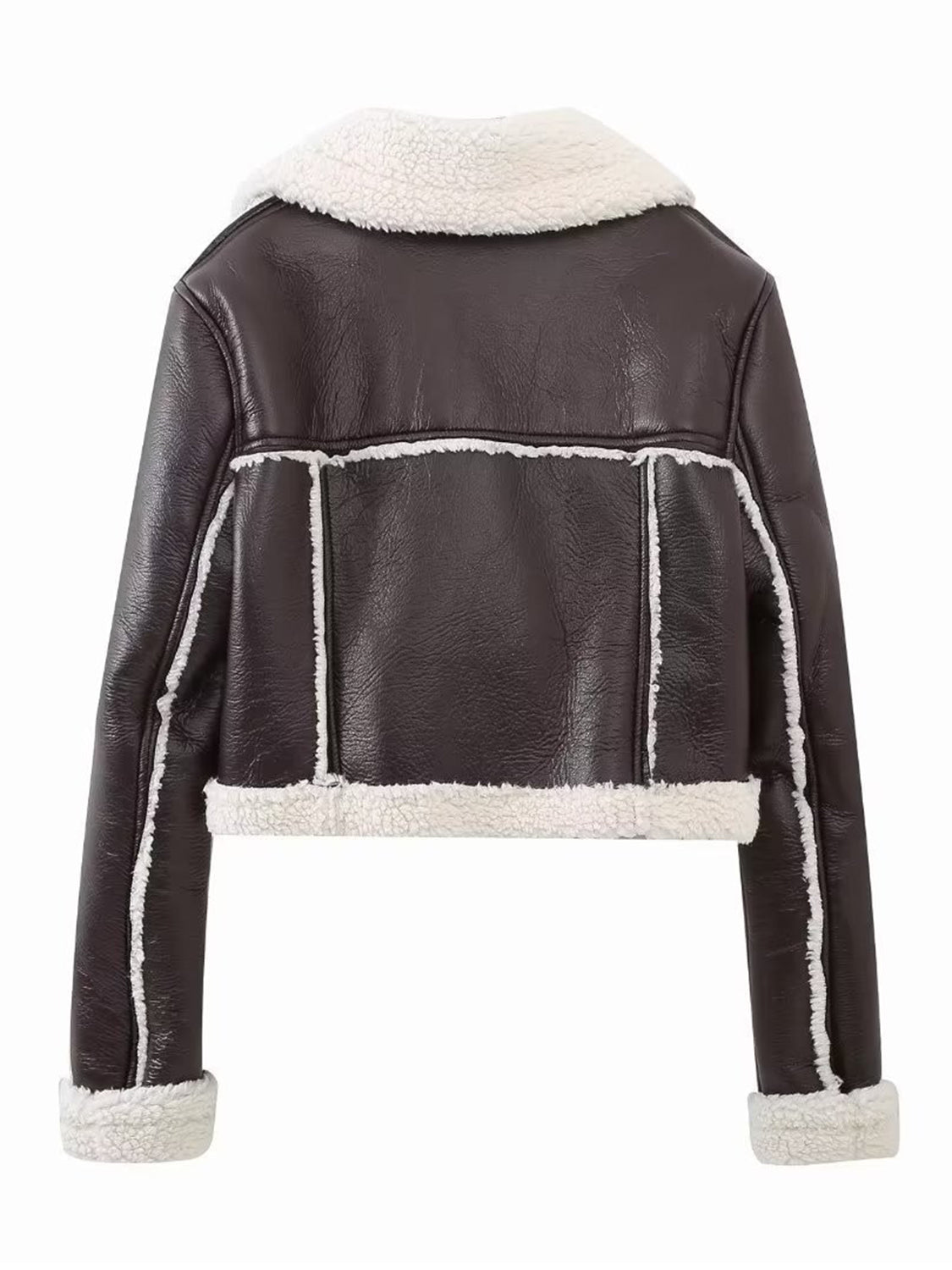 Collared Neck Long Sleeve Plush Cropped Women Jacket - STREETMODE ™
