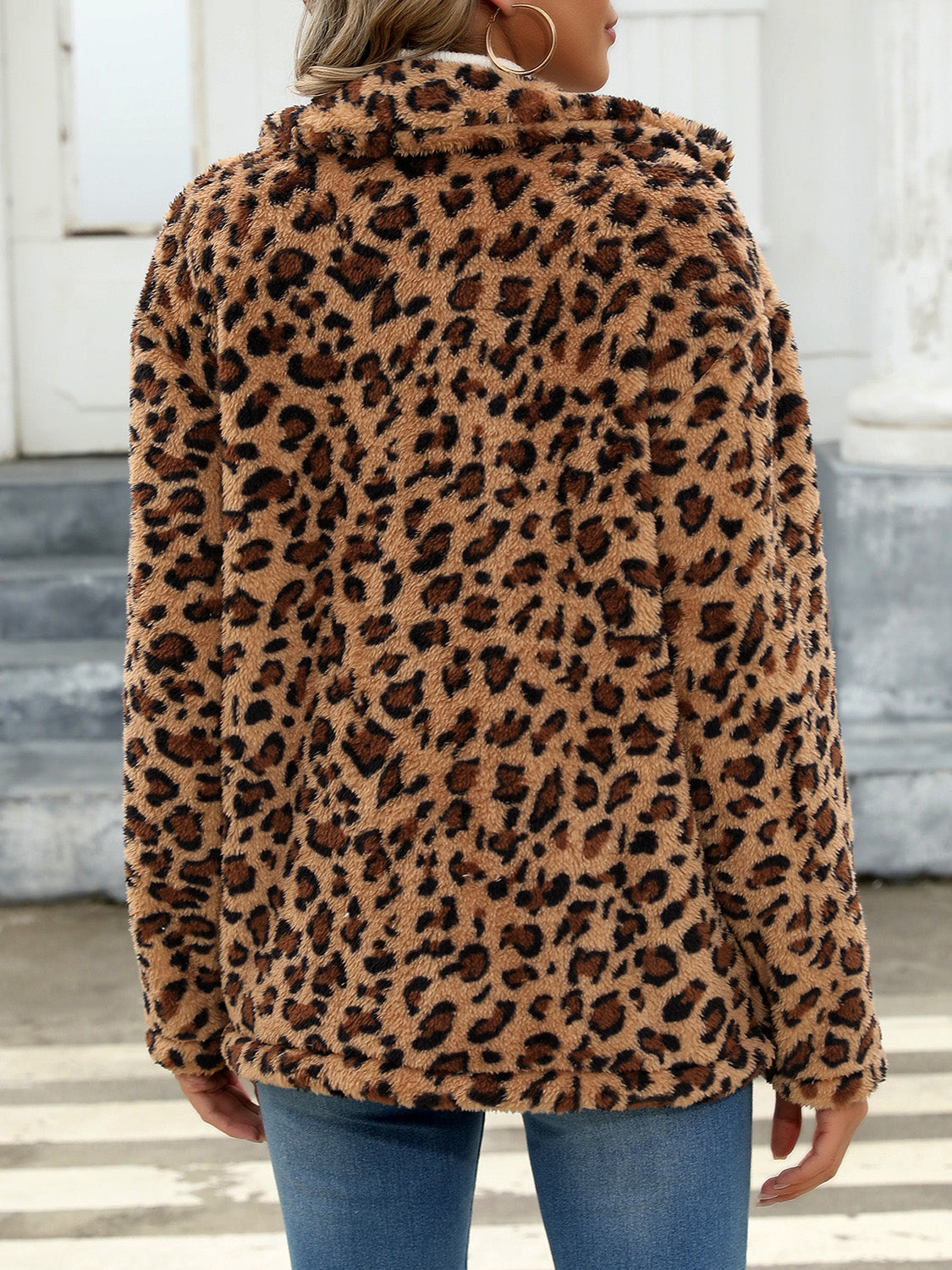 Button Up Drop Shoulder Fuzzy Women Jacket - STREETMODE ™