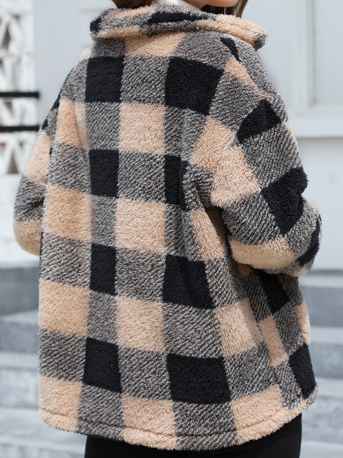Button Up Drop Shoulder Fuzzy Women Jacket - STREETMODE ™