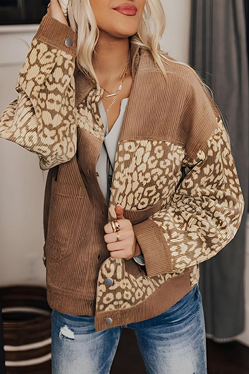 Leopard Button Up Drop Shoulder Women Jacket - STREETMODE ™