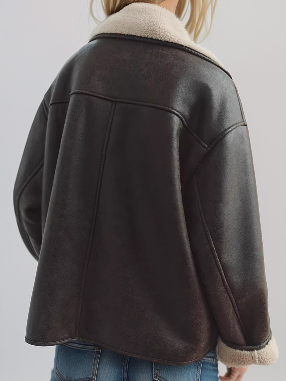Collared Neck Long Sleeve Plush Women Jacket - STREETMODE ™