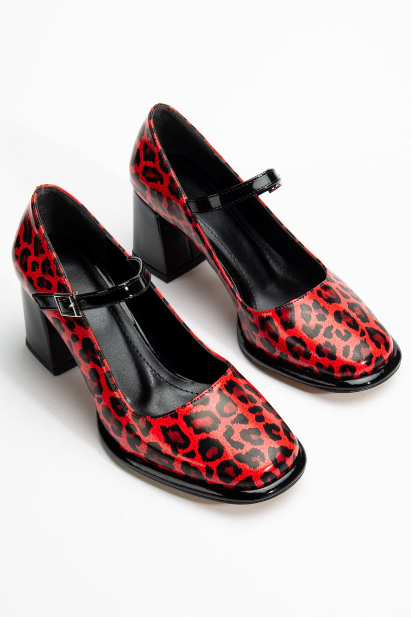 Women's High Heel Red Leopard Patent Leather Oxford Shoes - STREETMODE ™