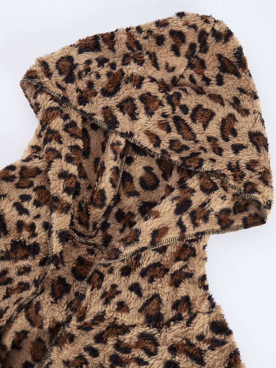 Fuzzy Leopard Long Sleeve Hooded Women Jacket - STREETMODE ™