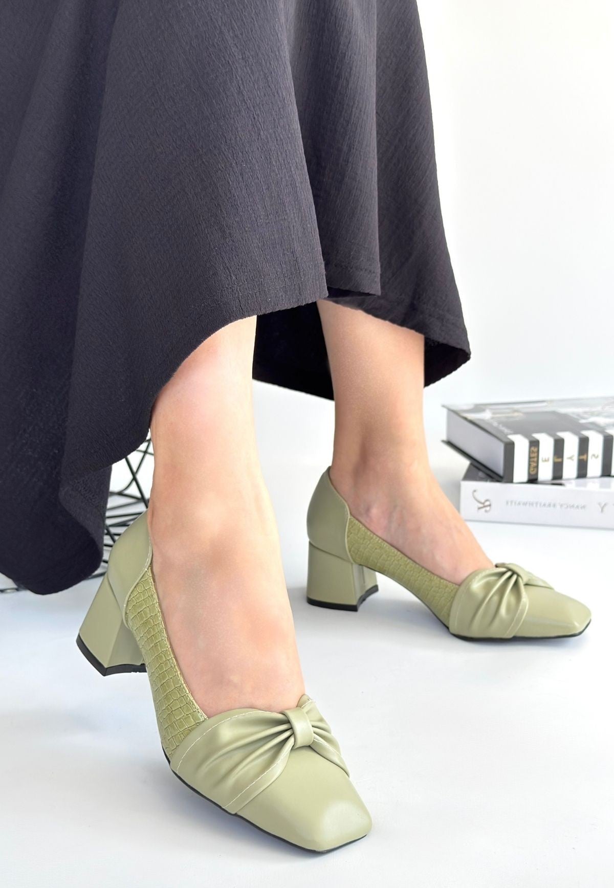 Women's Green Leather High Heel Shoes - STREETMODE ™