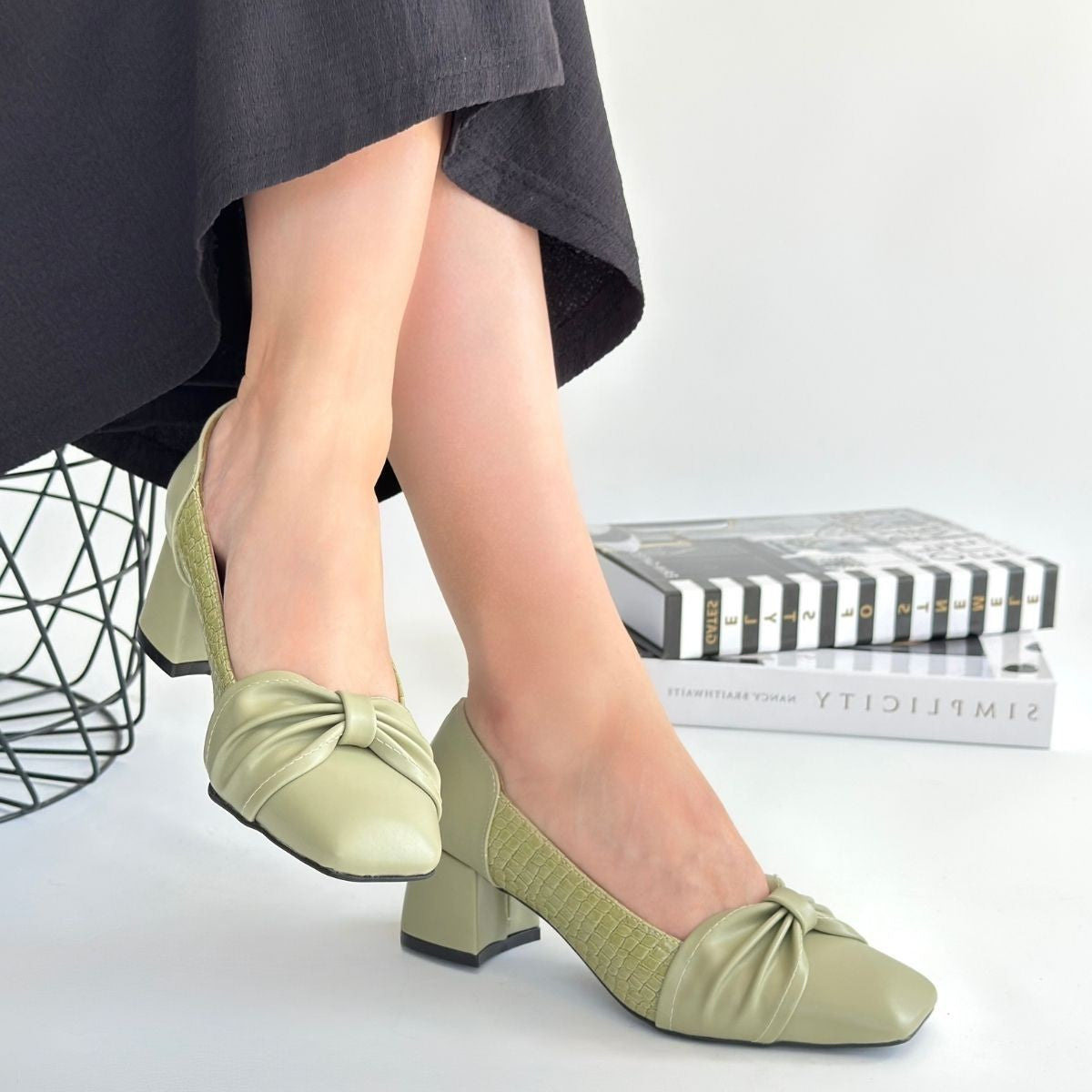 Women's Green Leather High Heel Shoes - STREETMODE ™