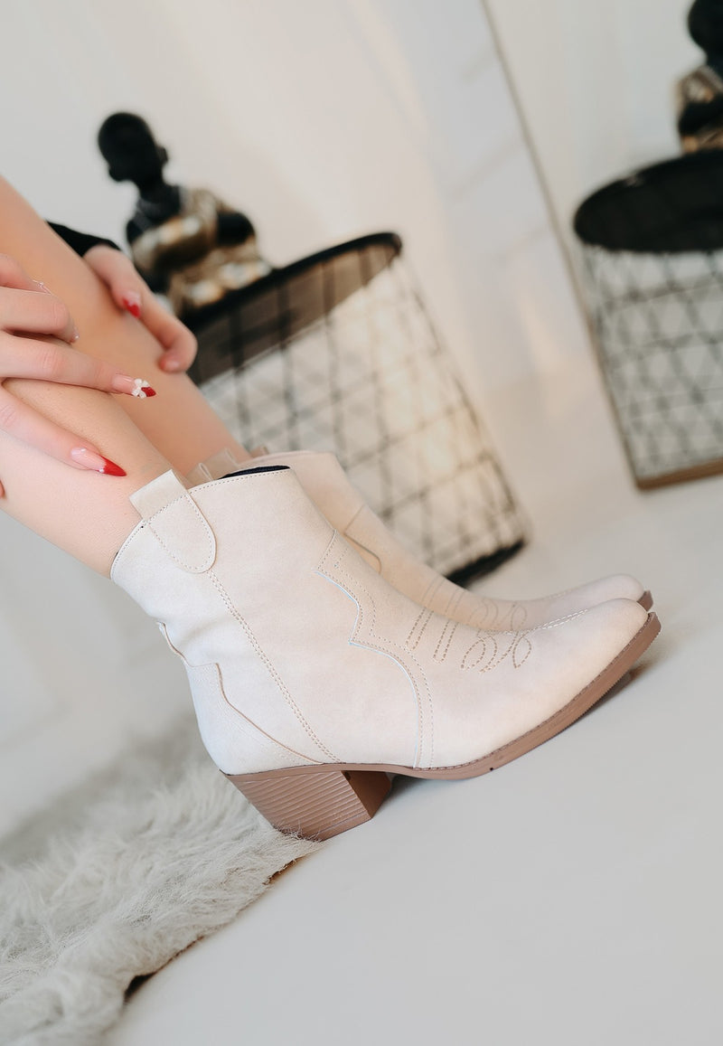 Women's Beige Nubuck Heeled Boots - STREETMODE ™