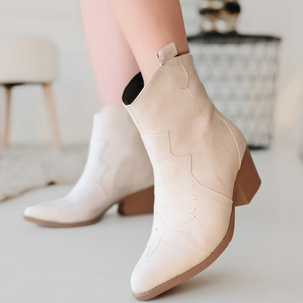 Women's Beige Nubuck Heeled Boots - STREETMODE ™