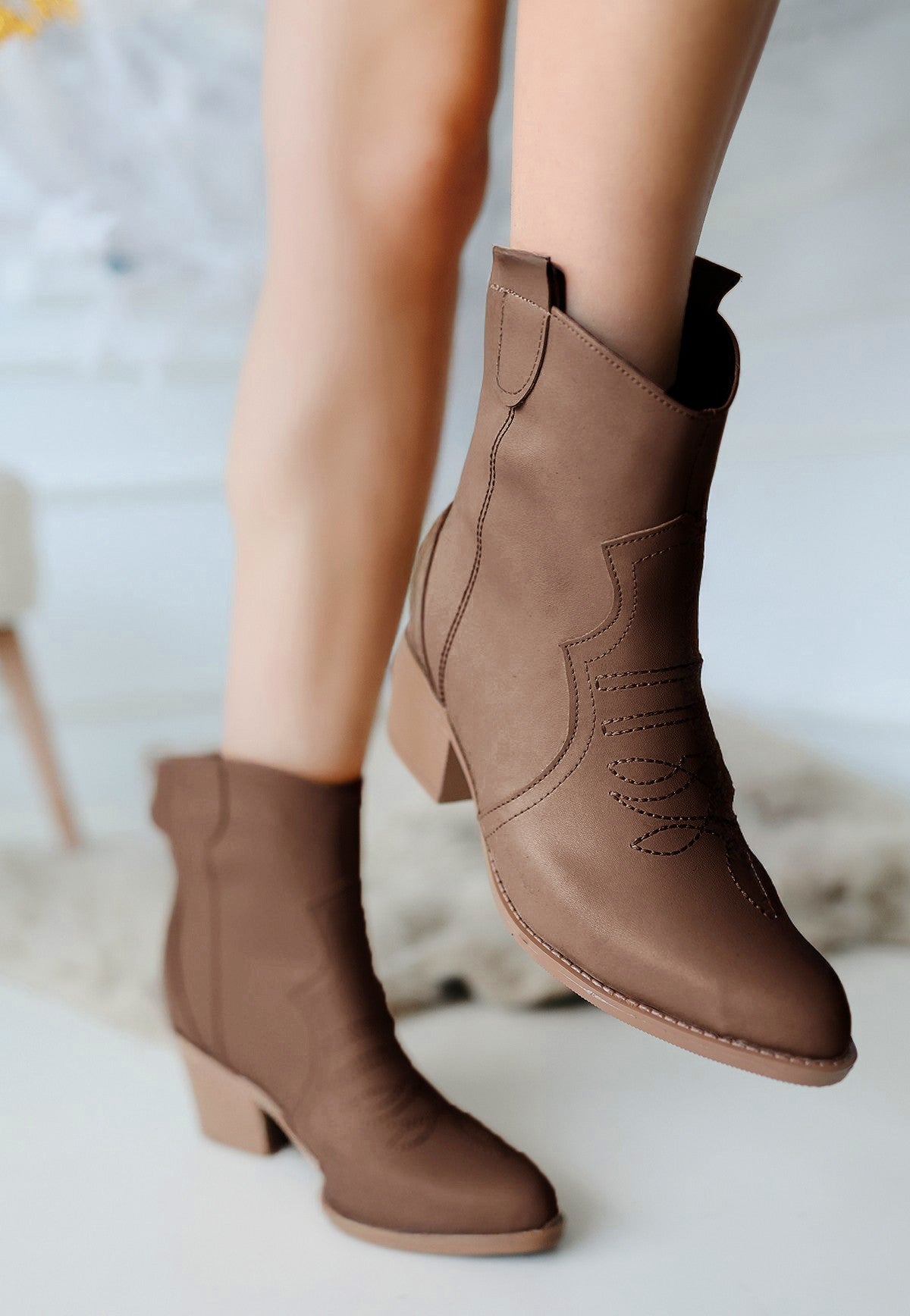 Women's Brown Leather High Heel Boots - STREETMODE ™