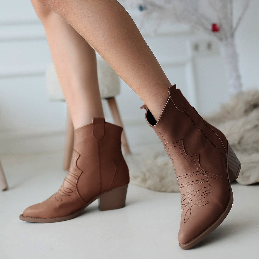 Women's Brown Leather High Heel Boots - STREETMODE ™