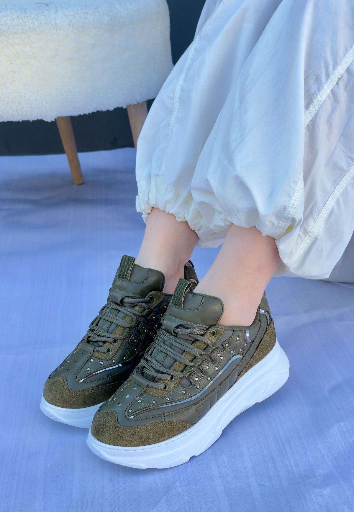 Women's Green Suede Lace-Up Sneakers - STREETMODE ™