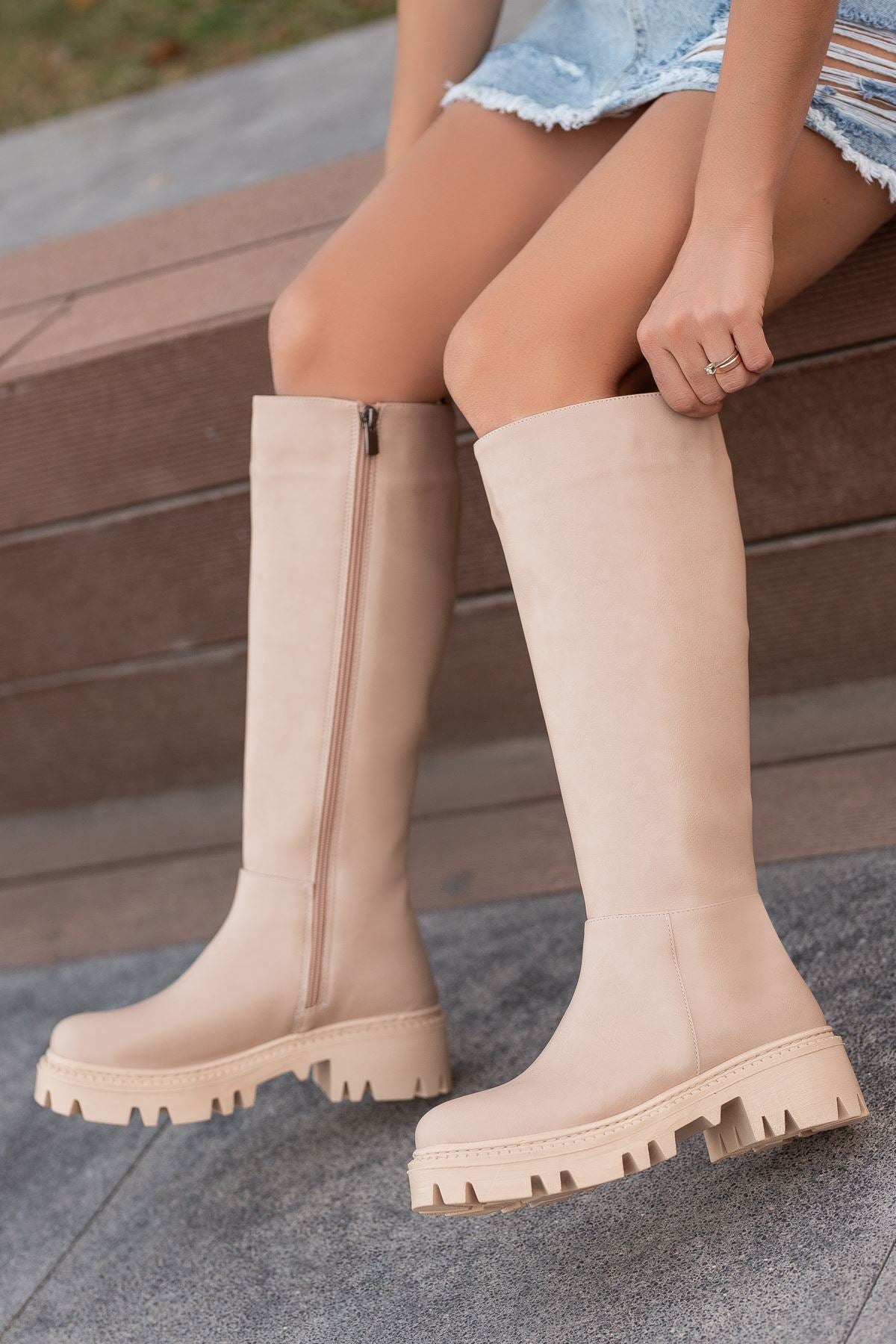 Nude Skin Zipper Detail Women's Boots - STREETMODE ™