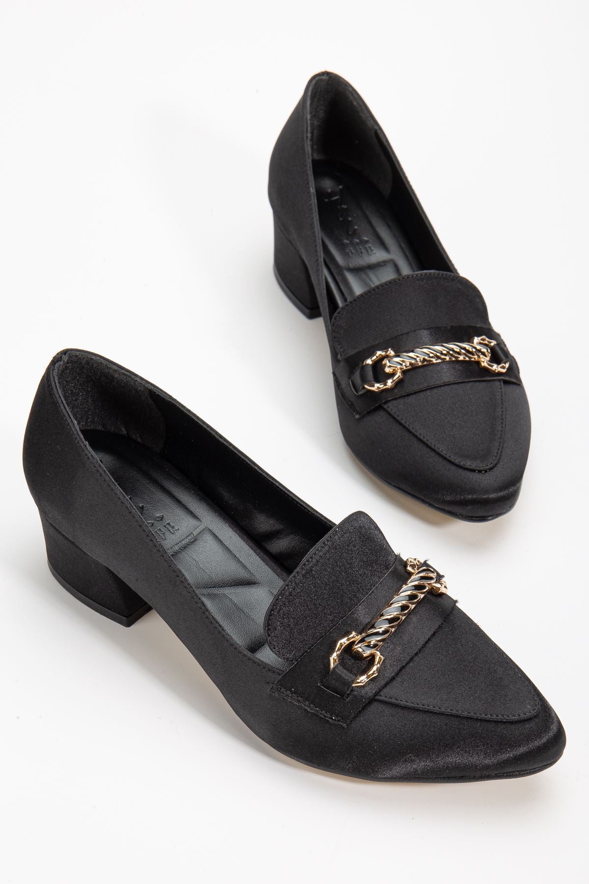 AUGUSTA Black Satin Buckle Detailed Women's Low Heeled Shoes - STREETMODE ™