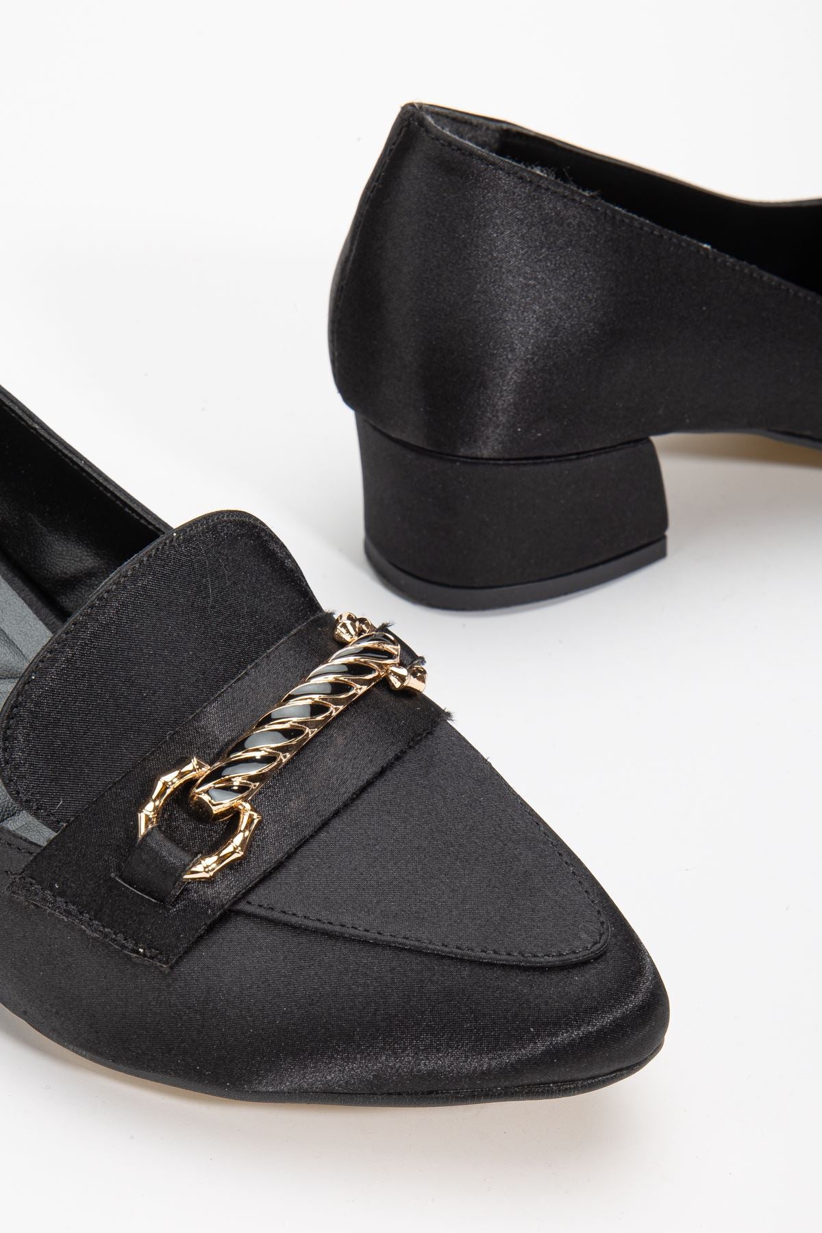 AUGUSTA Black Satin Buckle Detailed Women's Low Heeled Shoes - STREETMODE ™