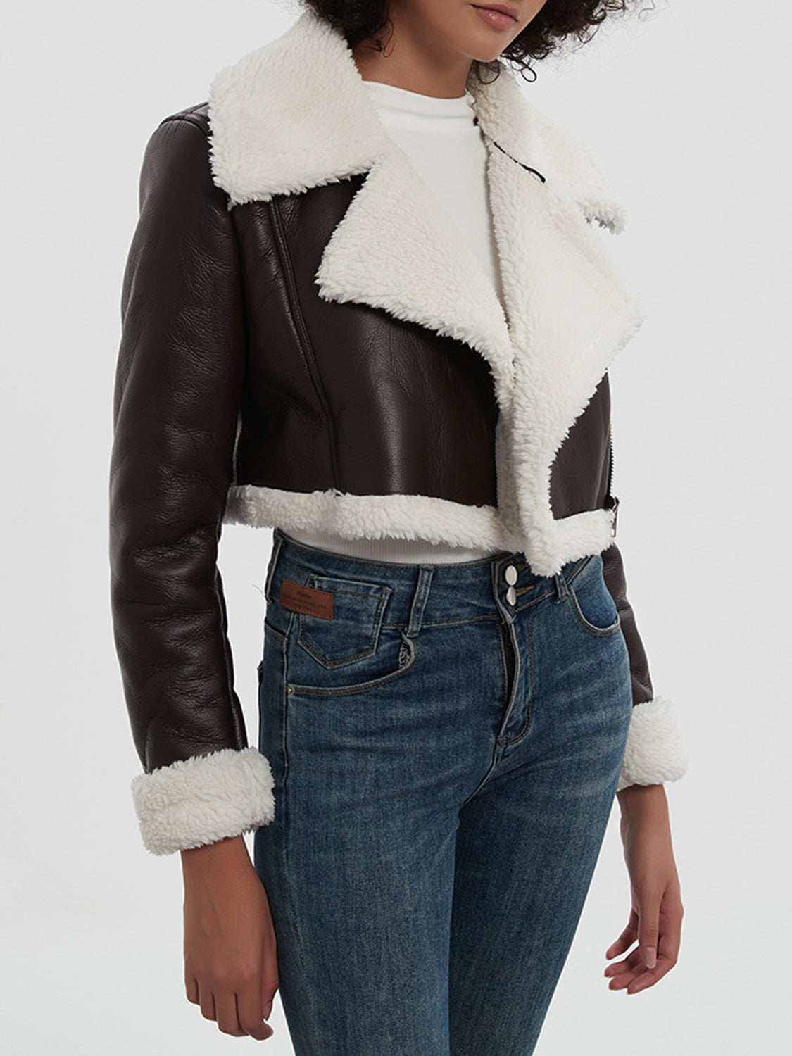 Collared Neck Long Sleeve Plush Cropped Women Jacket - STREETMODE ™