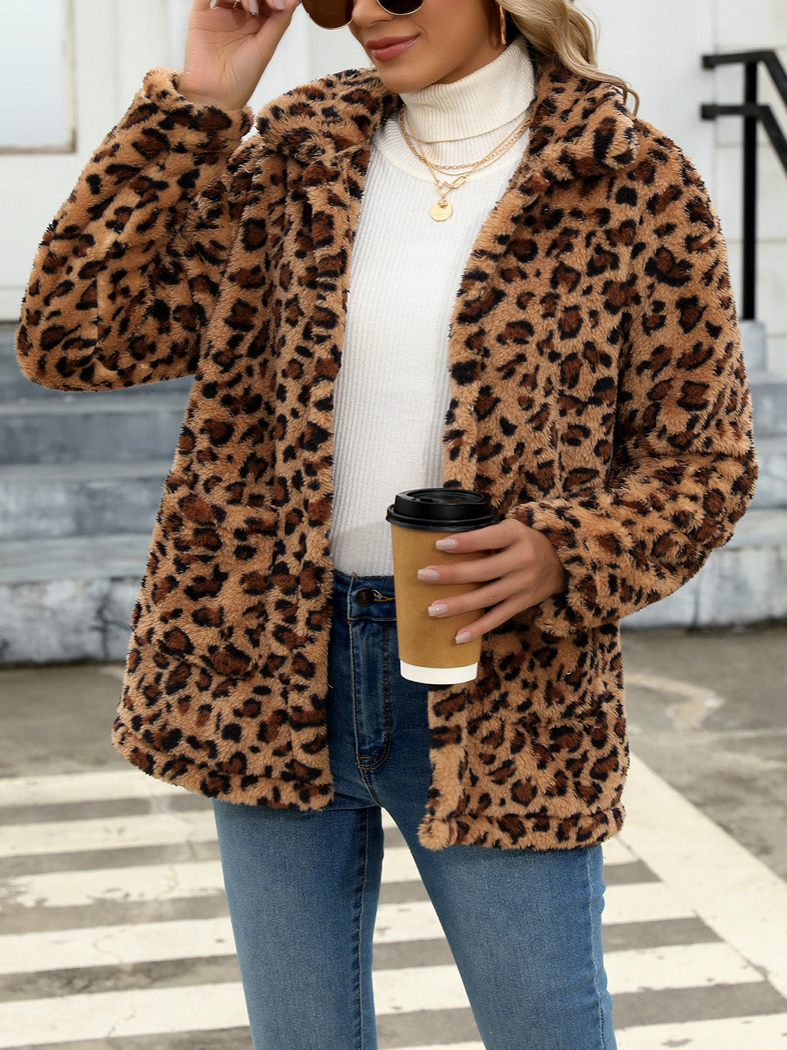 Button Up Drop Shoulder Fuzzy Women Jacket - STREETMODE ™