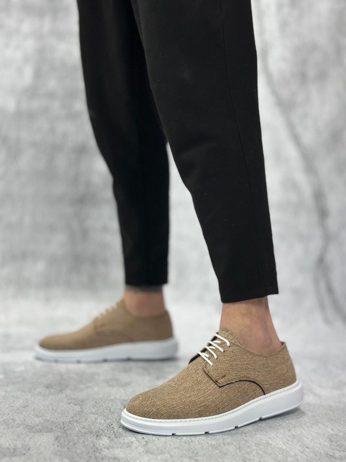 BA0003 Laced Classic Sport Linen Mustard White Sole Casual Men's Shoes - STREETMODE ™