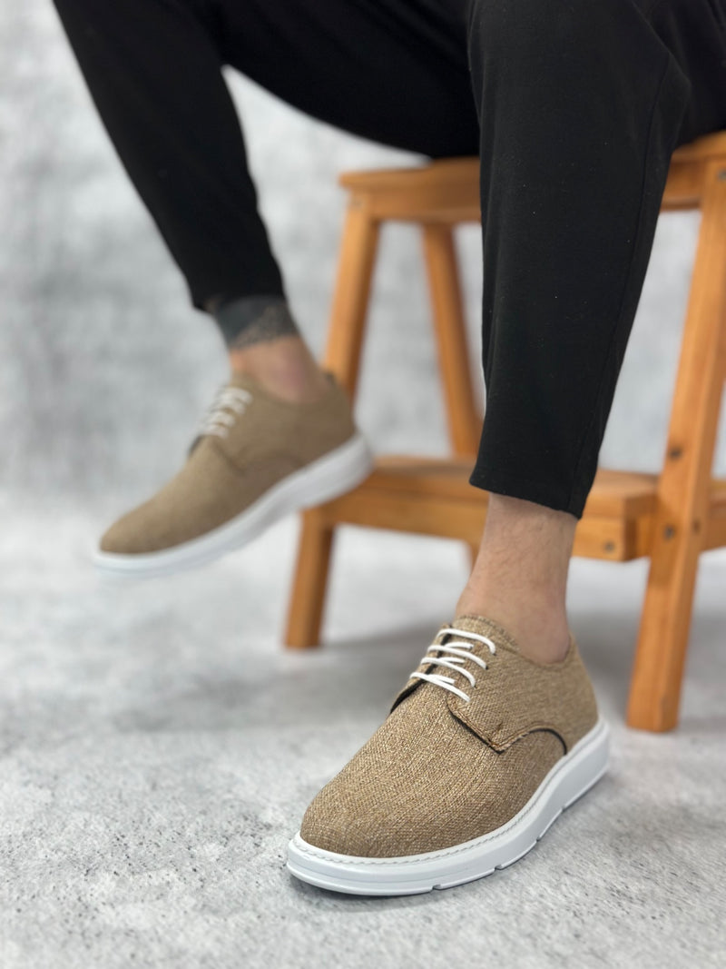BA0003 Laced Classic Sport Linen Mustard White Sole Casual Men's Shoes - STREETMODE ™