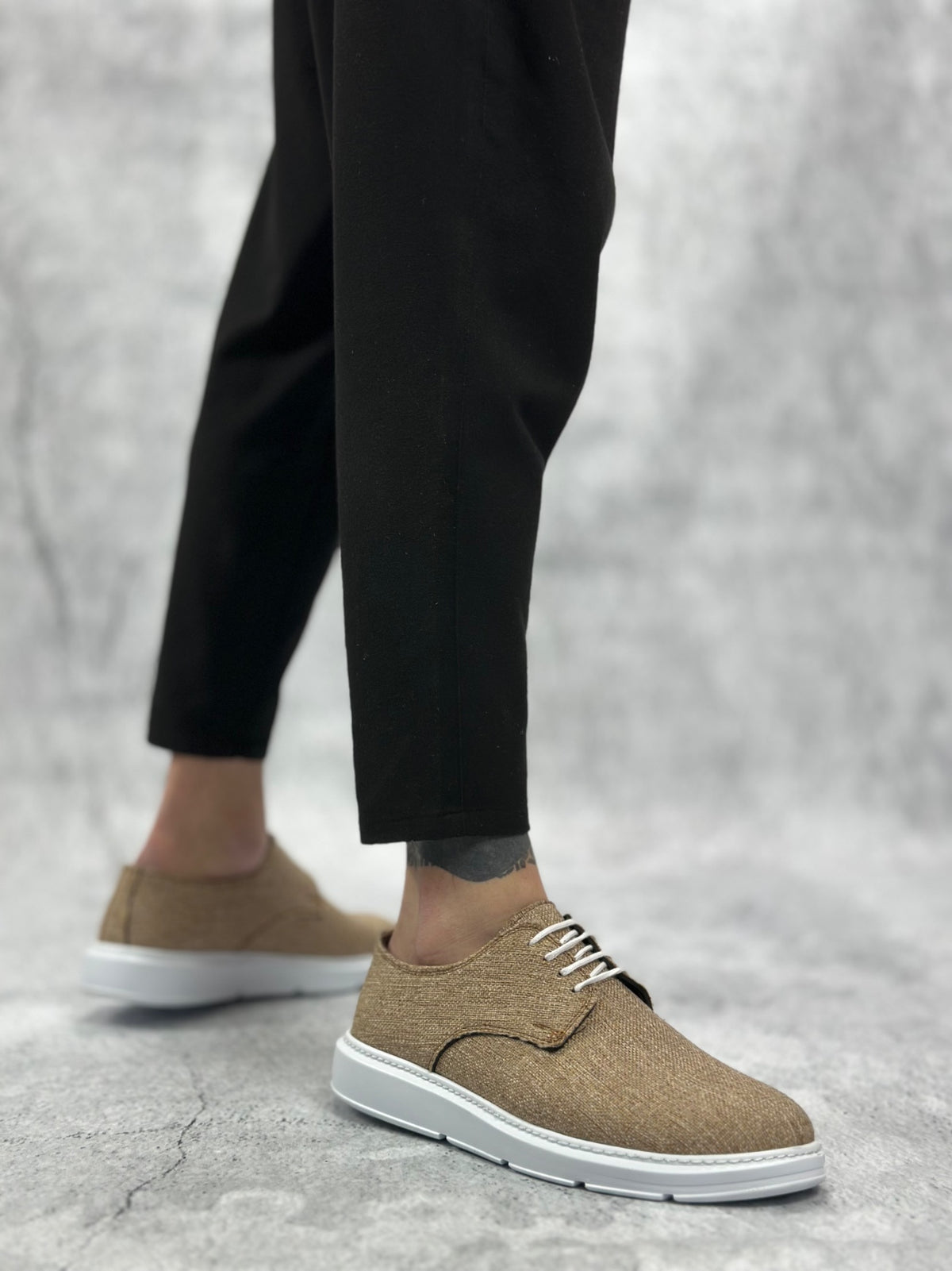 BA0003 Laced Classic Sport Linen Mustard White Sole Casual Men's Shoes - STREETMODE ™