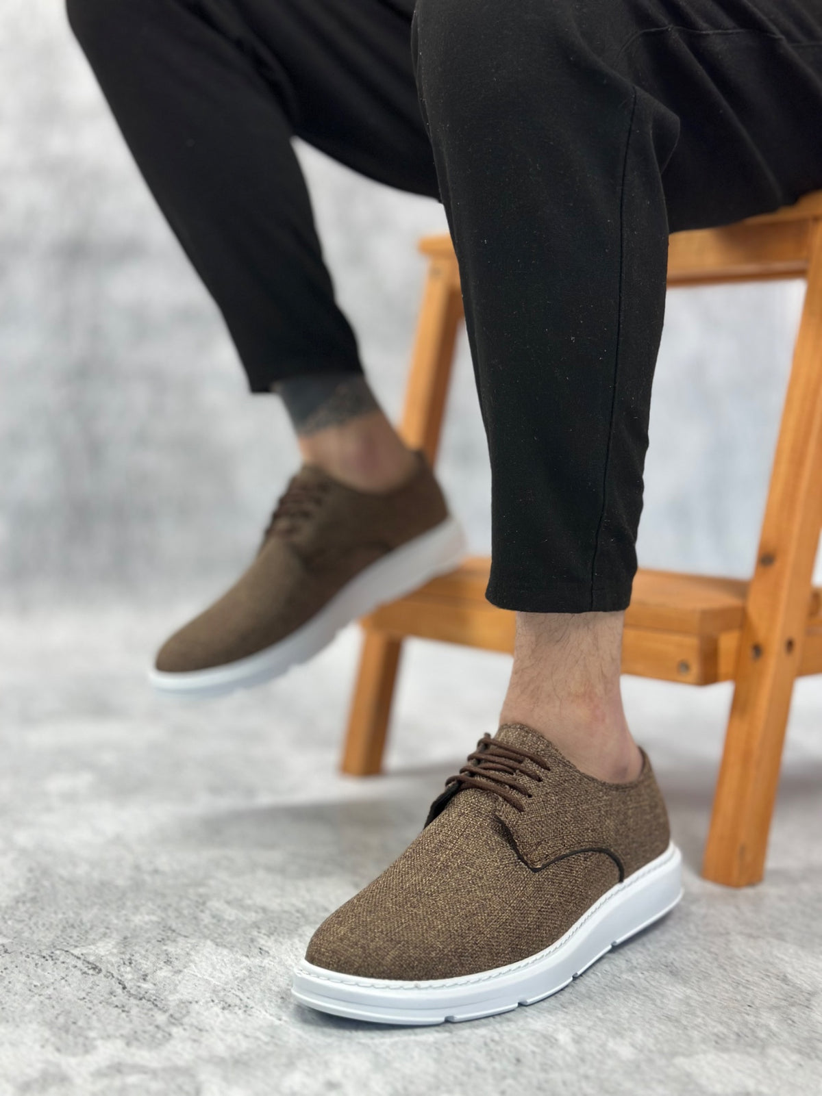 BA0003 Laced Classic Sports Linen Brown White Sole Casual Men's Shoes - STREETMODE ™