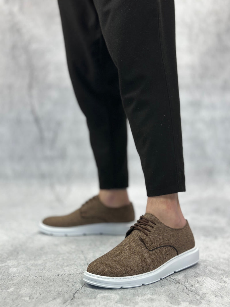 BA0003 Laced Classic Sports Linen Brown White Sole Casual Men's Shoes - STREETMODE ™