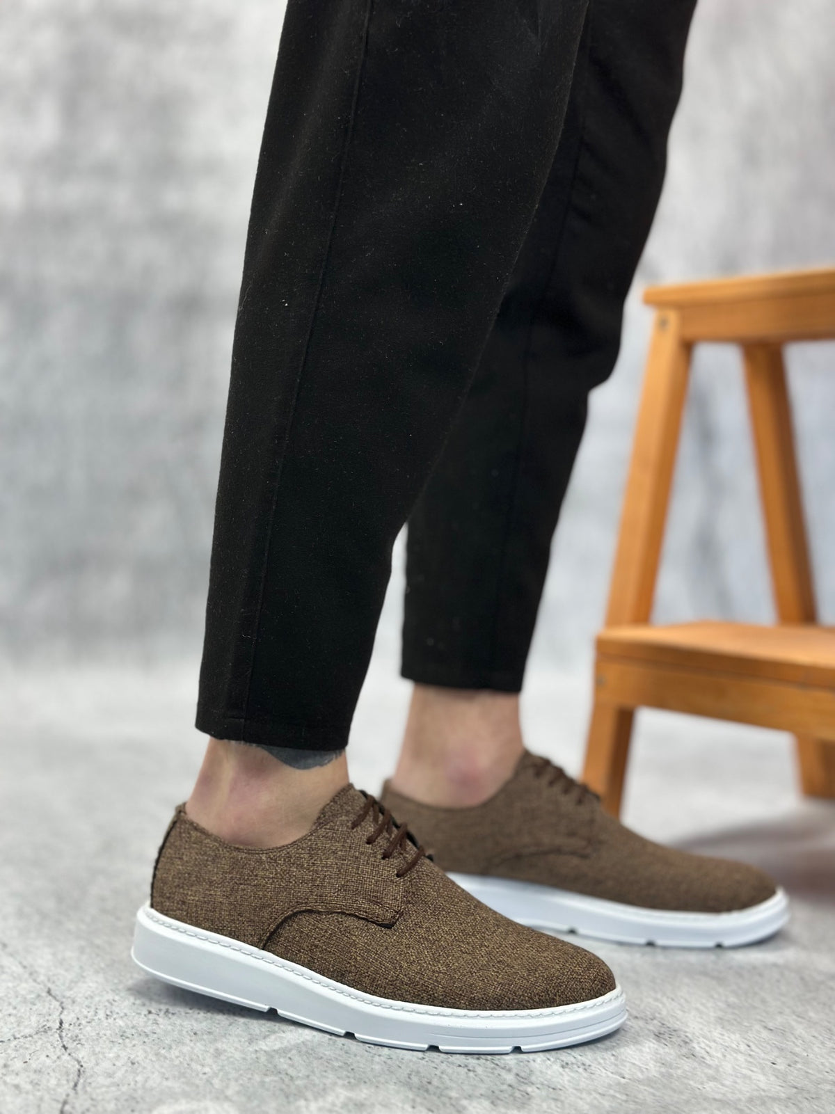 BA0003 Laced Classic Sports Linen Brown White Sole Casual Men's Shoes - STREETMODE ™
