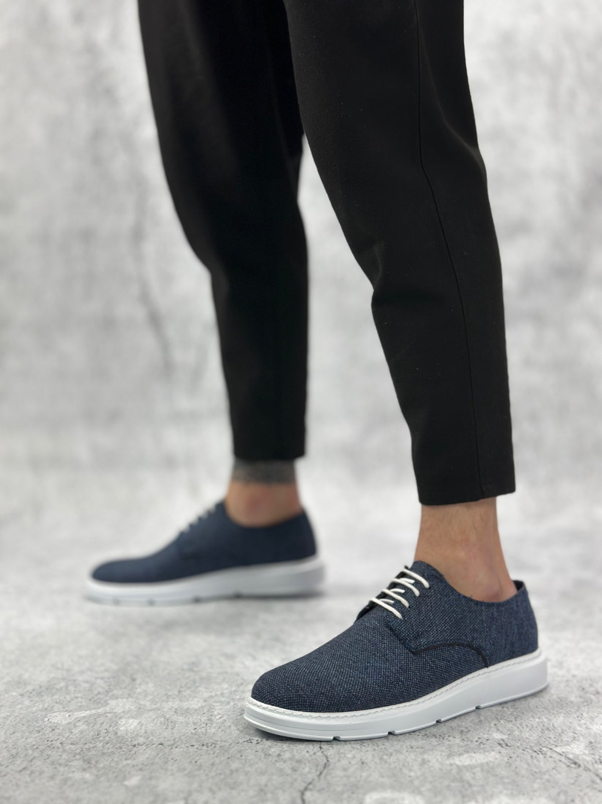 BA0003 Laced Classic Sports Linen Navy Blue White Sole Casual Men's Shoes - STREETMODE ™