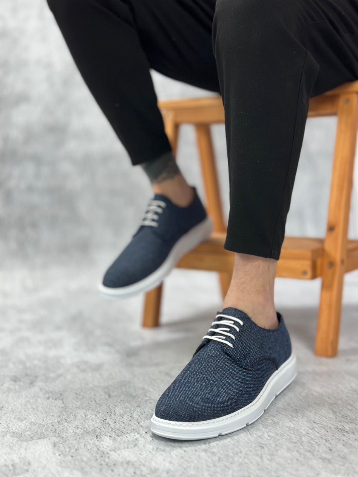 BA0003 Laced Classic Sports Linen Navy Blue White Sole Casual Men's Shoes - STREETMODE ™