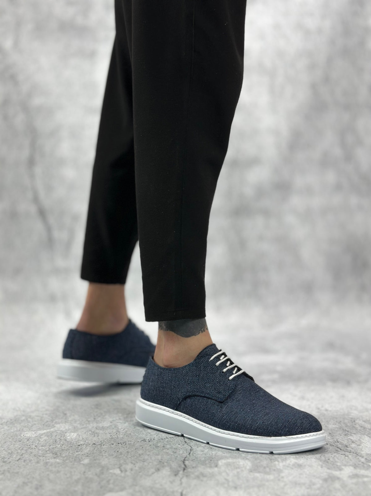 BA0003 Laced Classic Sports Linen Navy Blue White Sole Casual Men's Shoes - STREETMODE ™