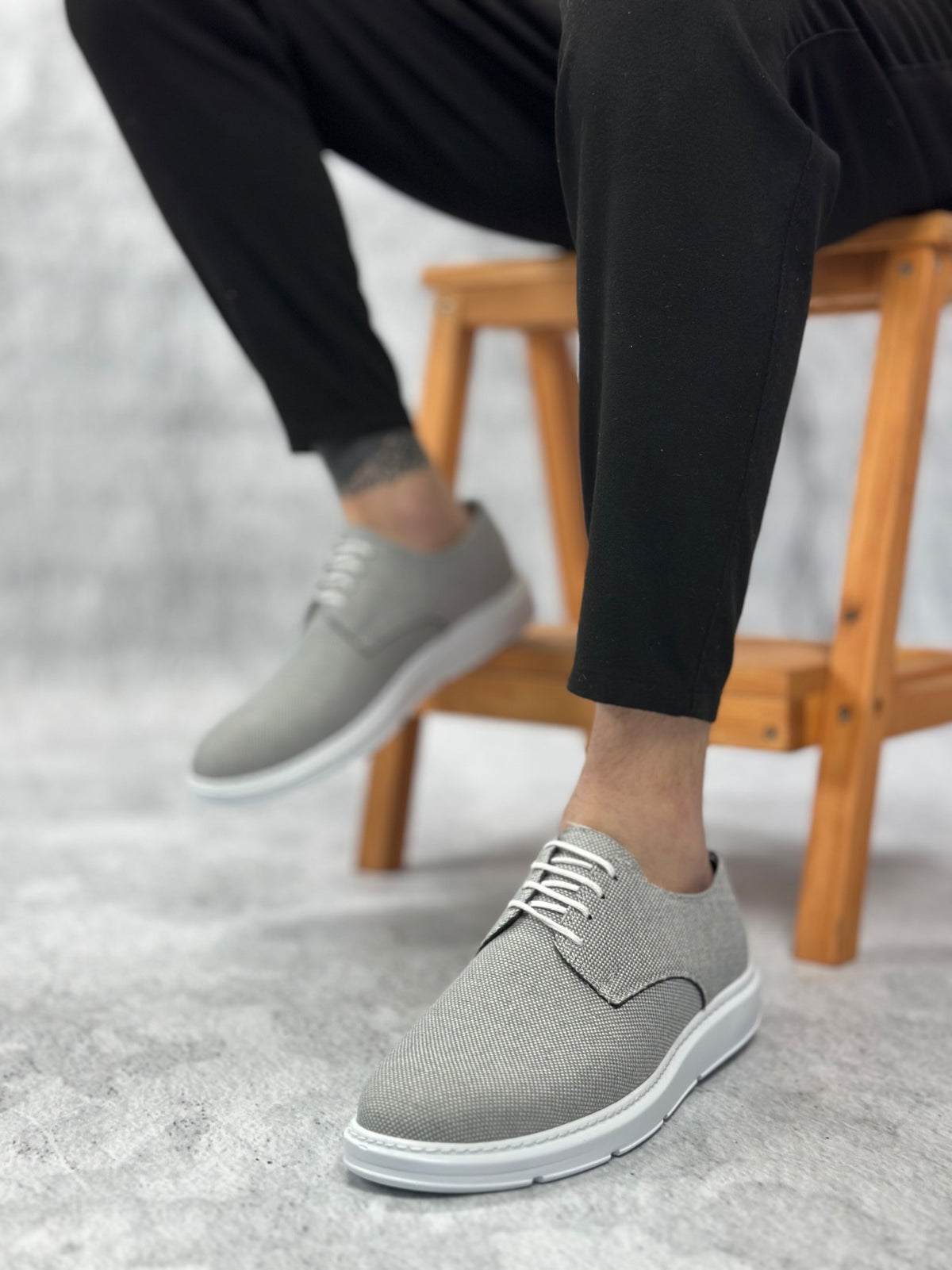 BA0003 Laced Classic Sports Dark Grey Color Linen High Sole Casual Men's Shoes - STREETMODE ™