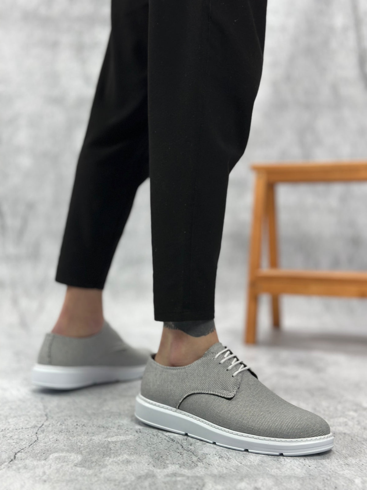 BA0003 Laced Classic Sports Dark Grey Color Linen High Sole Casual Men's Shoes - STREETMODE ™
