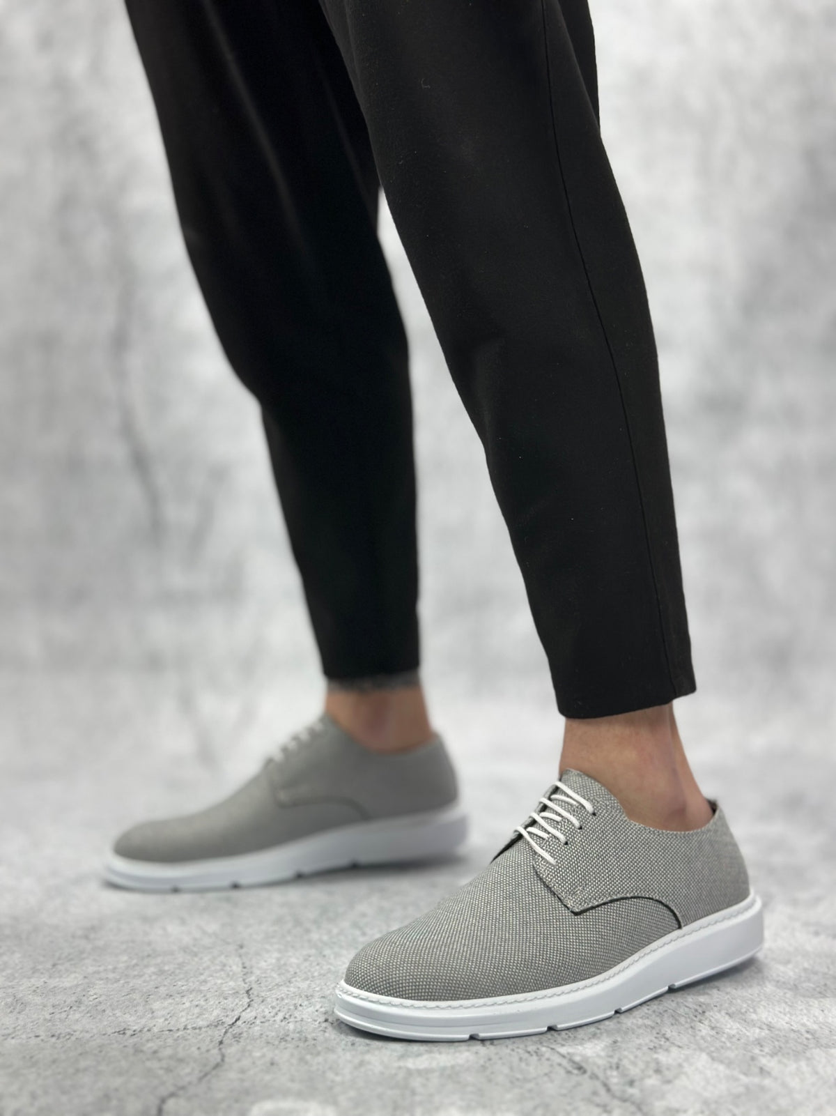 BA0003 Laced Classic Sports Dark Grey Color Linen High Sole Casual Men's Shoes - STREETMODE ™