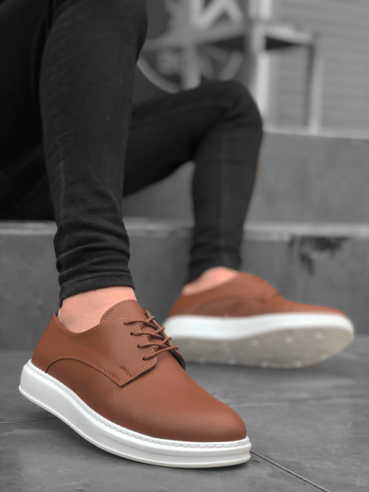 BA0003 Lace-Up Classic Tan White Thick Sole Casual Men's Shoes - STREETMODE ™