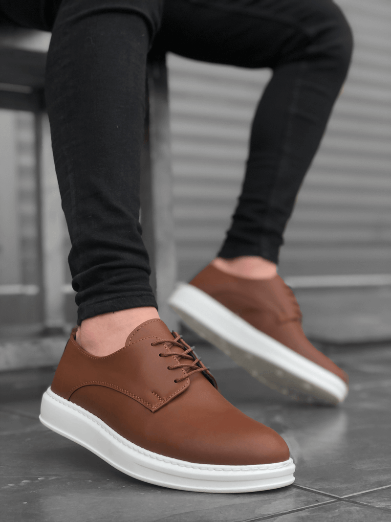 BA0003 Lace-Up Classic Tan White Thick Sole Casual Men's Shoes - STREETMODE ™