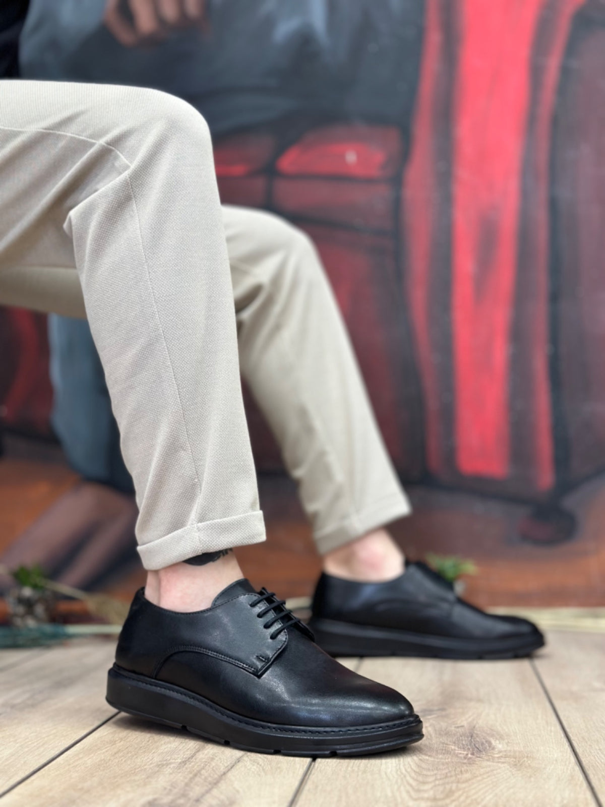 BA0003 Lace-Up Classic Black High Black Sole Casual Men's Shoes - STREETMODE ™