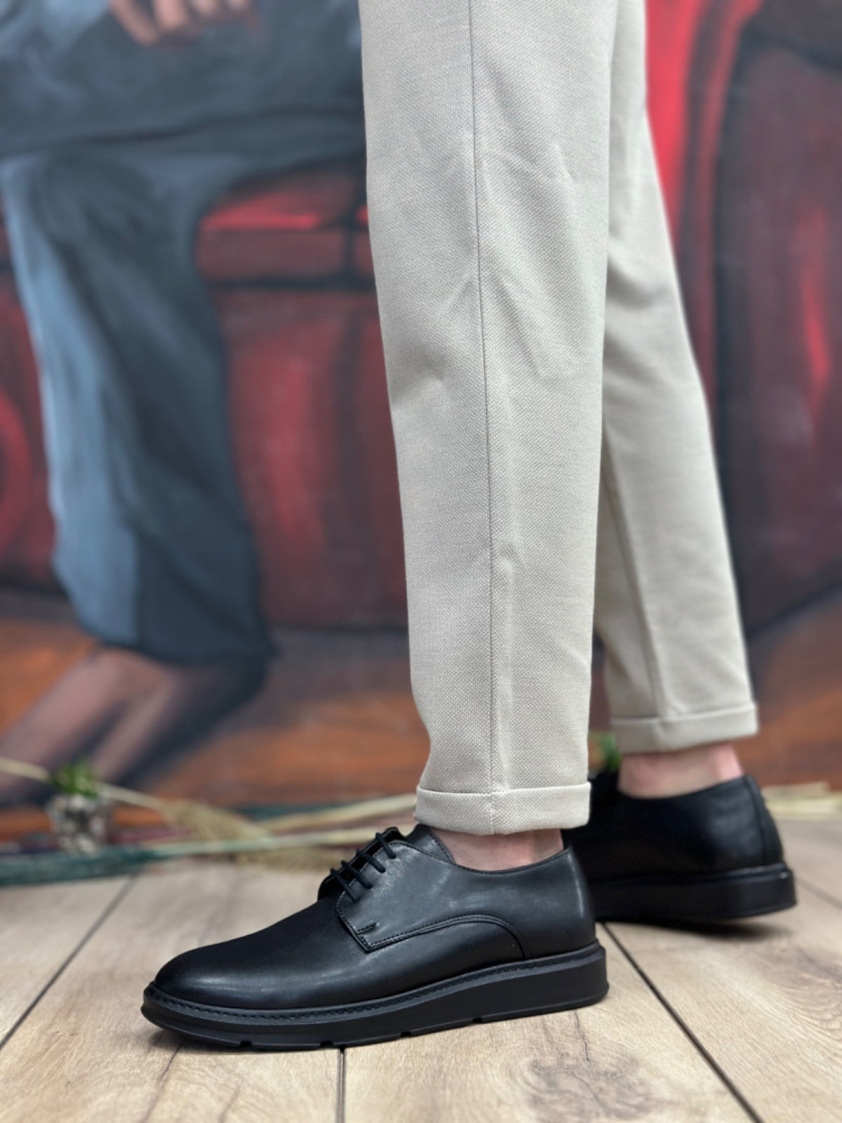 BA0003 Lace-Up Classic Black High Black Sole Casual Men's Shoes - STREETMODE ™